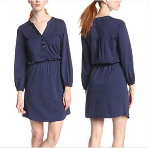Lilly Pulitzer Medium Navy Blue Knee Length V-Neck Long Sleeve‎ Beckett Dress